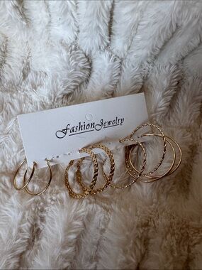 Fashion Jewelry Gold Hoop Earring Set - Mixed Textures